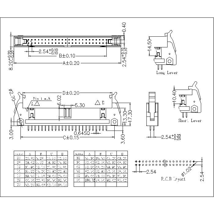 LHDS04 2.54mm Ejector Header Straight DIP Type With Lever